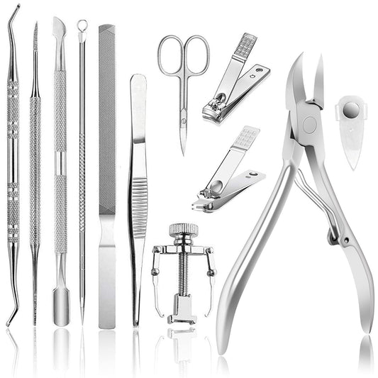 JTIEO 12PCS Toenail Clippers Ingrown Toenail Tool Nail Clippers Nail Clipper Set Ingrown Toenail Removal Kit Podiatrist Toenail Clippers Heavy Duty Toenail Clippers for Thick Toenails (Silver)