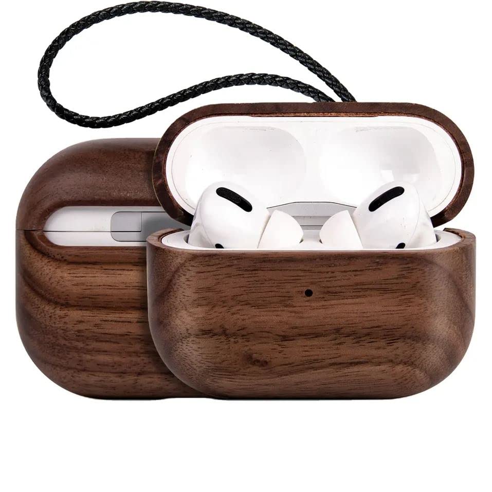 Woodaloo Wooden Case Compatible with AirPods Pro Real Wood Slim Cover Protective Earpods Case Minimalist Earpods Case Keychain (Walnut)