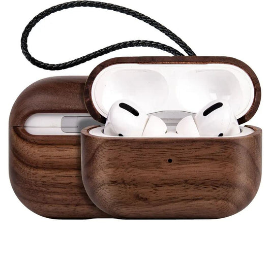 Woodaloo Wooden Case Compatible with AirPods Pro Real Wood Slim Cover Protective Earpods Case Minimalist Earpods Case Keychain (Walnut)