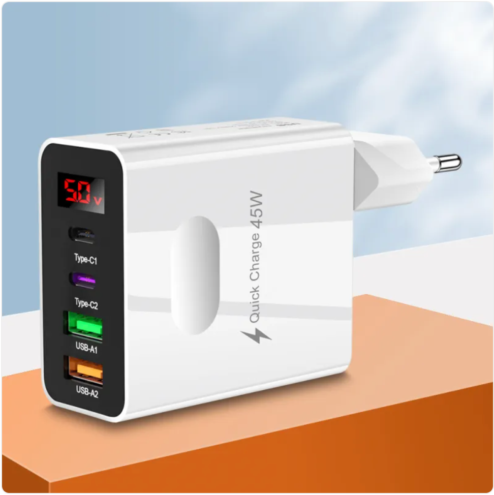 Dual USB & Type-C Digital Display Phone Charger