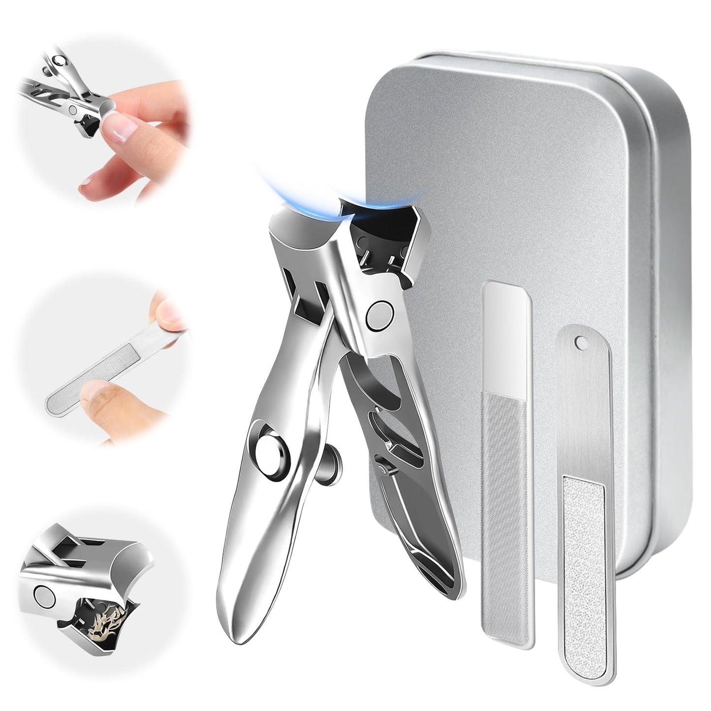 Lux German Grip Nail Clippers for Men Women Thick Nails Large Wide Jaw Opening Toe Nail Clippers for Seniors Long Handle No Splash Fingernail Clipper with 2 File