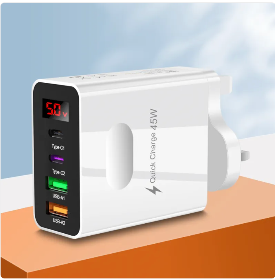 Dual USB & Type-C Digital Display Phone Charger