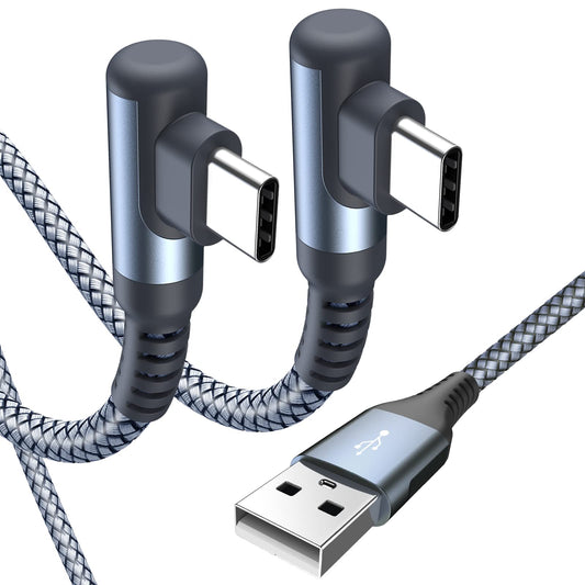 USB Type C Cable Right Angle [2-Pack 6.6FT+20FT] USB Type C iPhone 16 Charger Cable Nylon Braided Cord for iPhone 15 16 Pro Max Plus Samsung Galaxy S24 S23 S22 S21 S10 Note 20 10MotoPS5