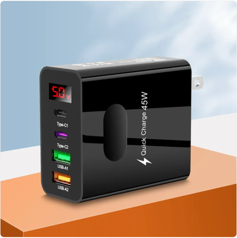 Dual USB & Type-C Digital Display Phone Charger